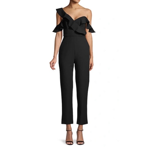 BCBGMaxAzria Pants - BCBGMaxAzria Eve Open Back One Shoulder Jumpsuit - Black